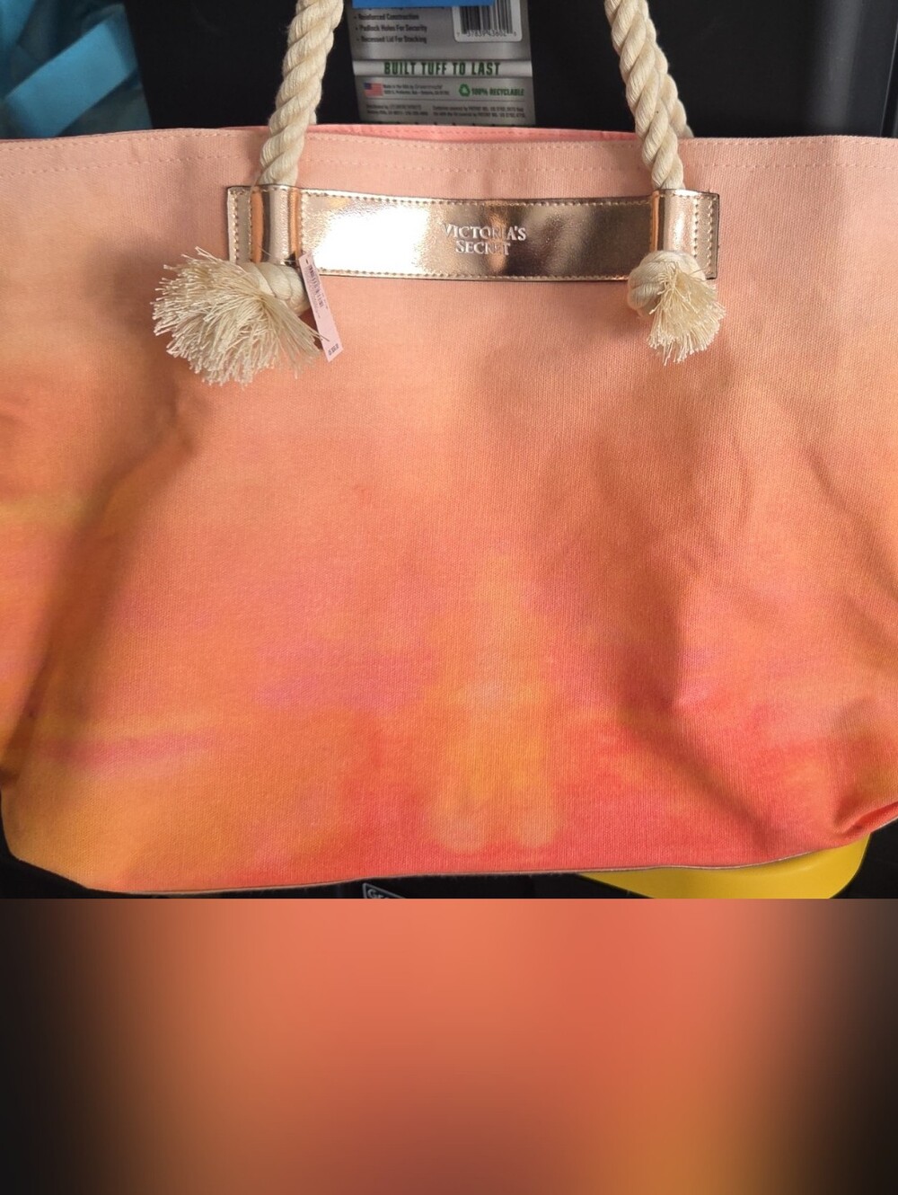 Victoria's Secret Coral Peach Ombre Tote with Rope Handles